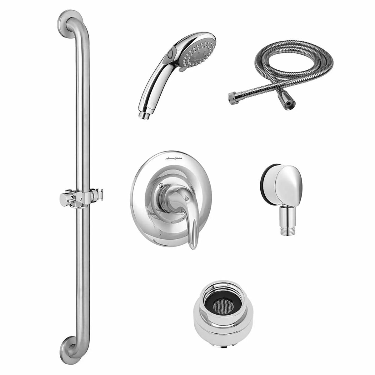 American Standard Commercial Shower System Trim Kit 1.5 gpm/5.7 Lpm with 36-Inch Slide-Grab Bar and Hand Shower - Polished Chrome