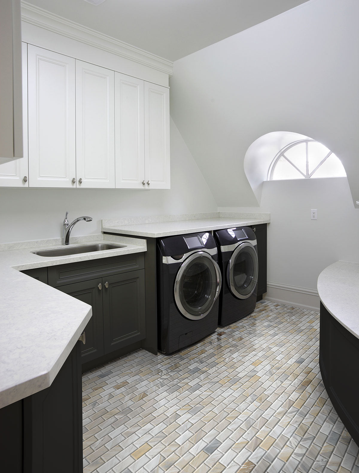 MSI Athena Gold 2 x 4 Honed Marble mosaic (SMOT-ATHGOL-2X4HB) – MSI room scene (laundry room)
