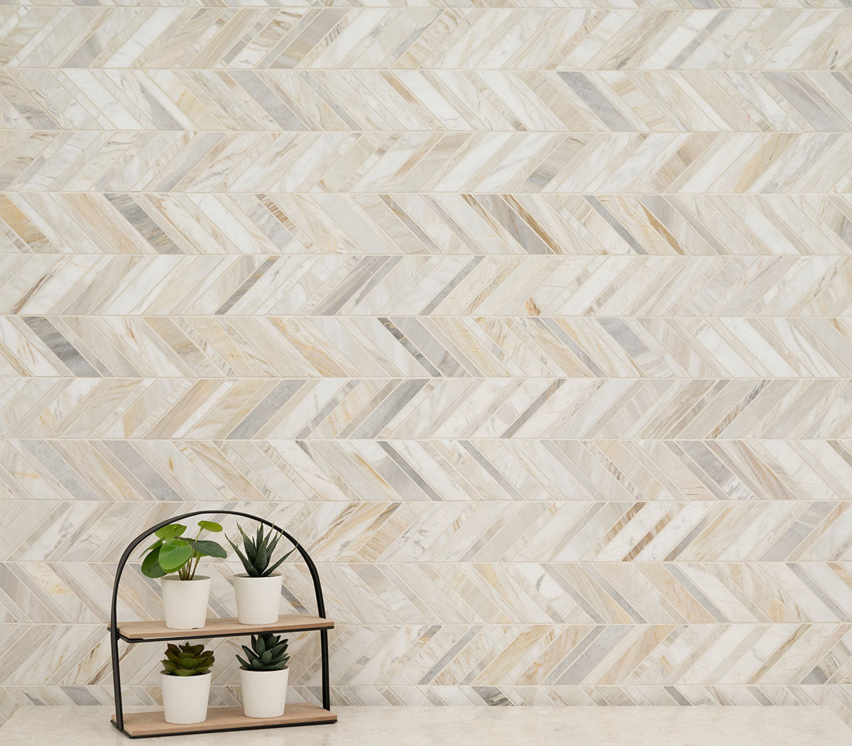 MSI Athena Gold Chevron Pattern Honed Marble mosaic (SMOT-ATHGOL-CHEVH) – MSI room scene
