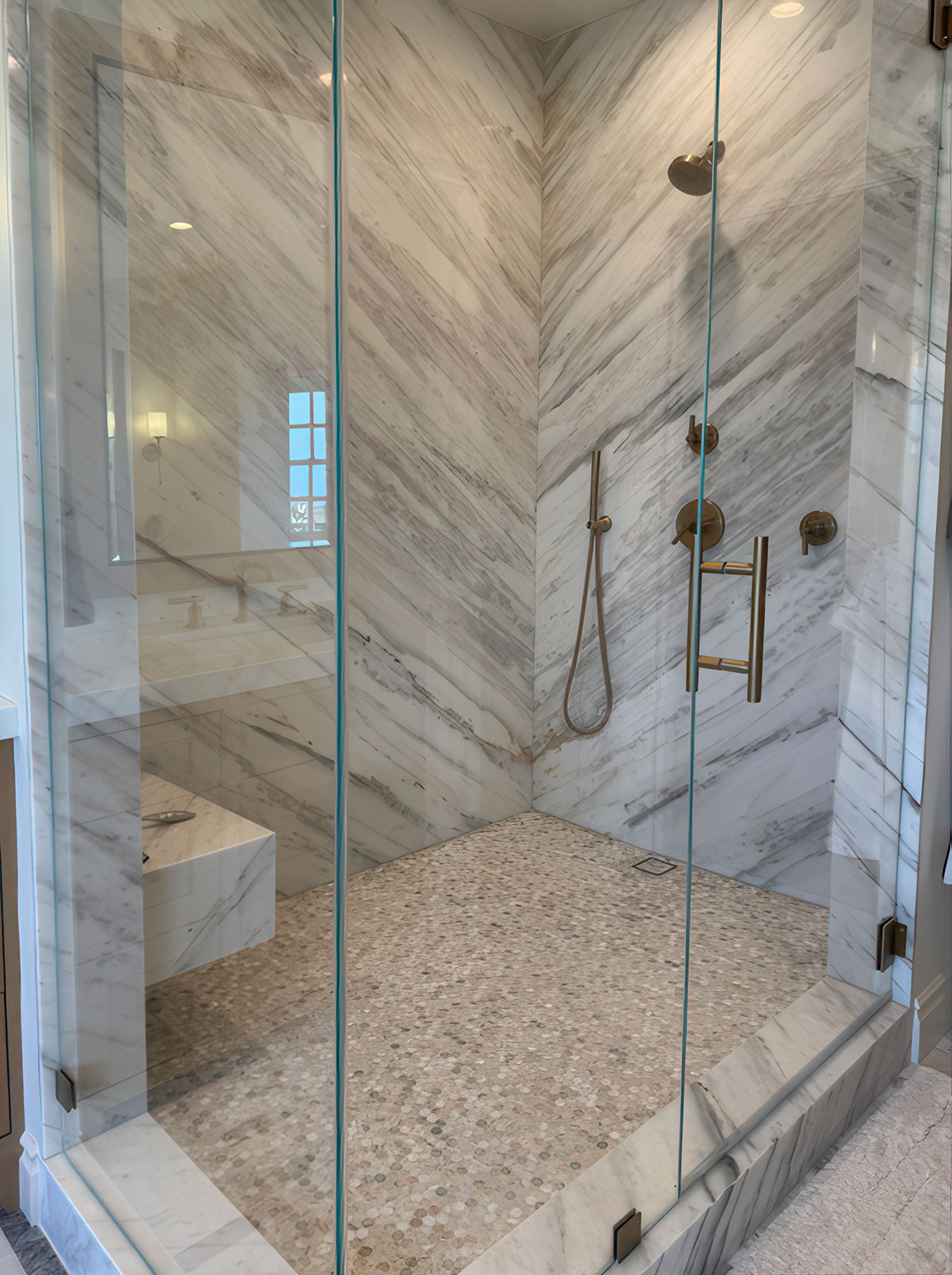 MSI Athena Gold Pennyround Honed Marble mosaic (SMOT-ATHGOL-PENRDH) – MSI room scene