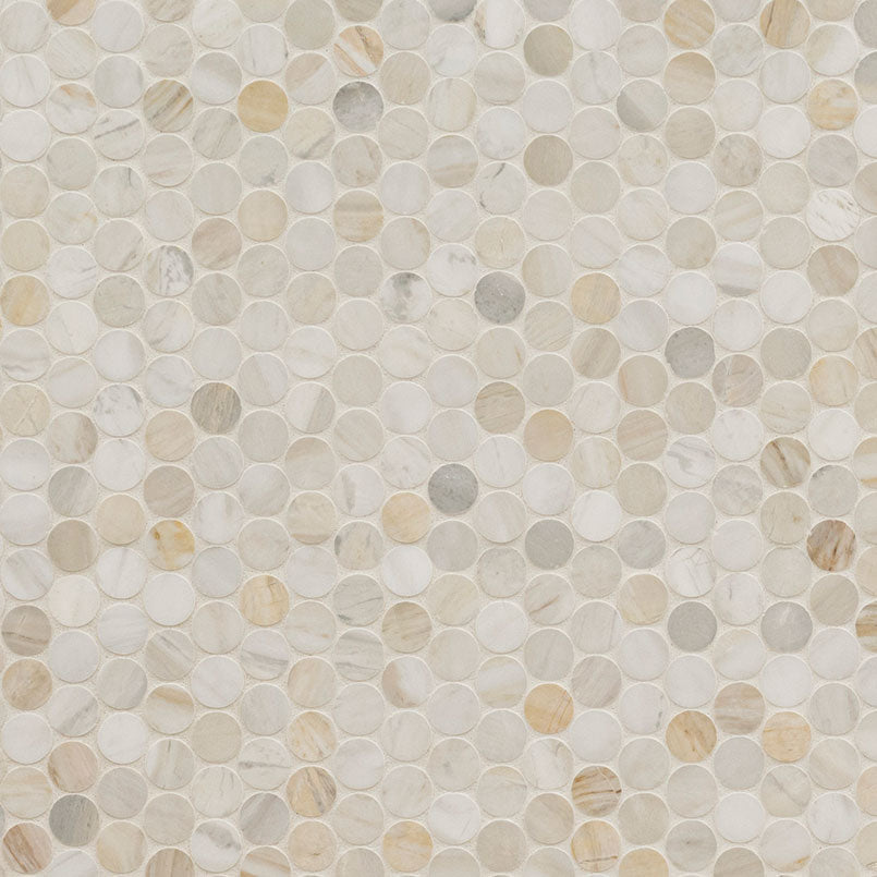 MSI Athena Gold Pennyround Honed Marble mosaic (SMOT-ATHGOL-PENRDH) – MSI product image