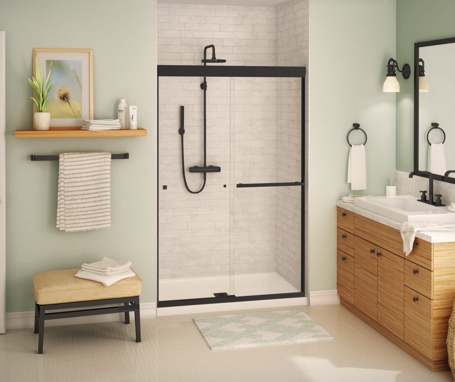 Aura 43-47 x 71 in. 8 mm Bypass Shower Door for Alcove Installation with Clear glass in Matte Black - Plumbing Market