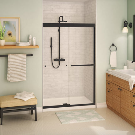Aura 43-47 x 71 in. 8 mm Bypass Shower Door for Alcove Installation with Clear glass in Matte Black - Plumbing Market
