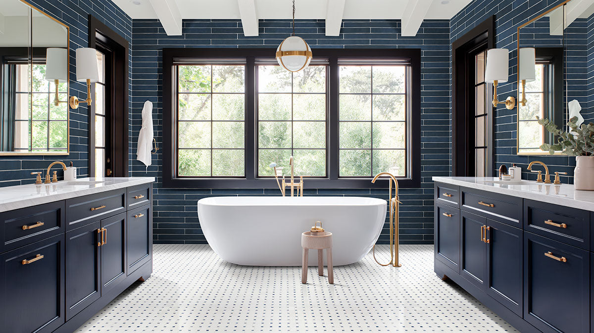 MSI Azula Basketweave Polished Marble mosaic (SMOT-AZULA-BWP) – MSI room scene (bathroom)