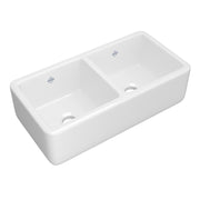 Shaws Lancaster 37" Double Bowl Farmhouse Apron Front Fireclay Kitchen Sink RC3719 - White