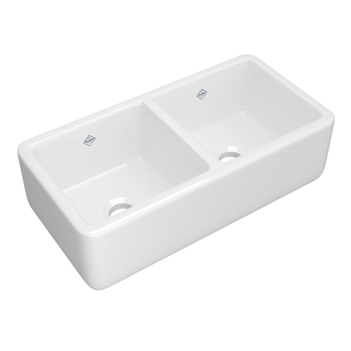 Shaws Lancaster 37" Double Bowl Farmhouse Apron Front Fireclay Kitchen Sink RC3719 - White