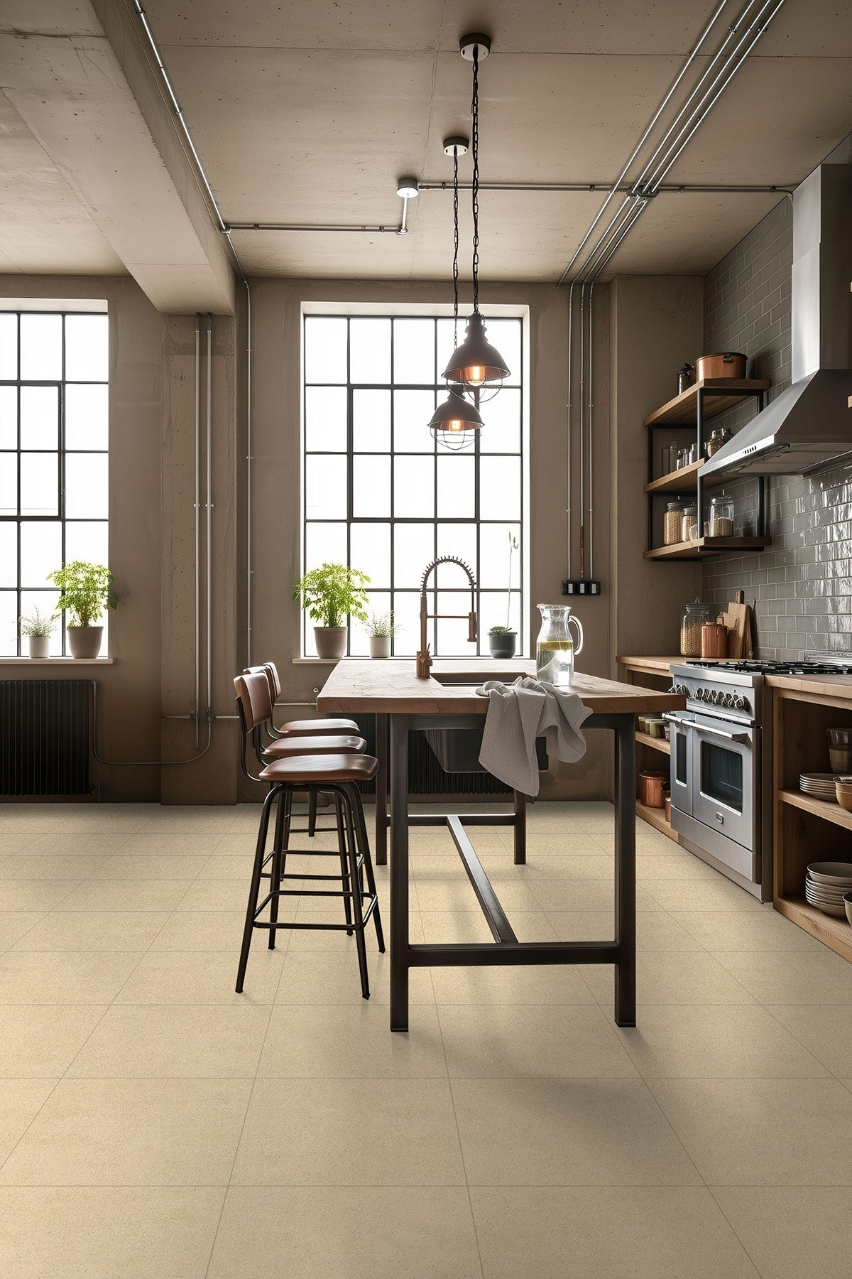 MSI Architecta Beige 2.4 x 24 Matte Porcelain trim (NARCBEI2.4X24BN) – MSI room scene (kitchen)