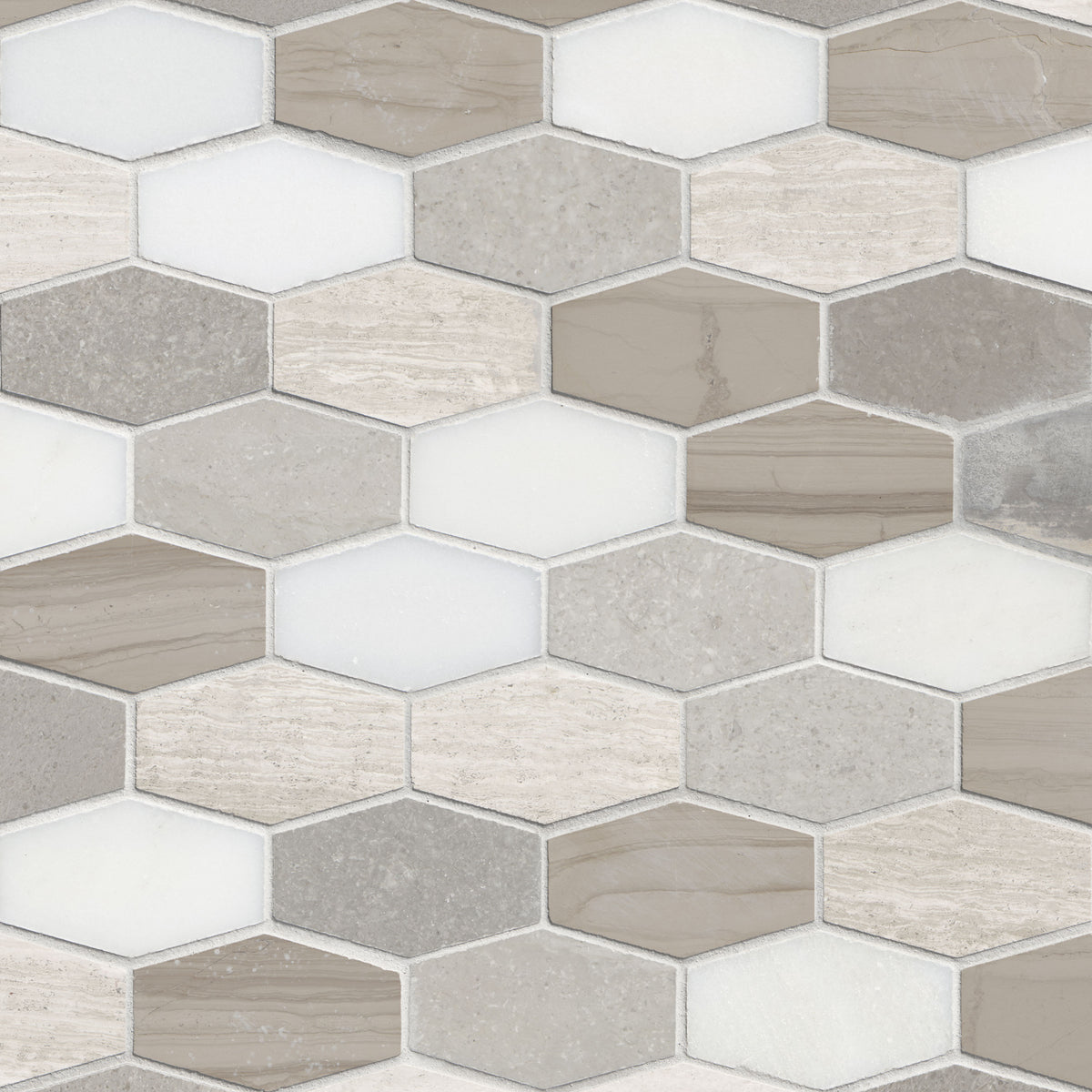 MSI Bellagio Blend Elongated Hexagon Honed Marble mosaic (SMOT-BELBLND-HEXEL10MM) – MSI product image