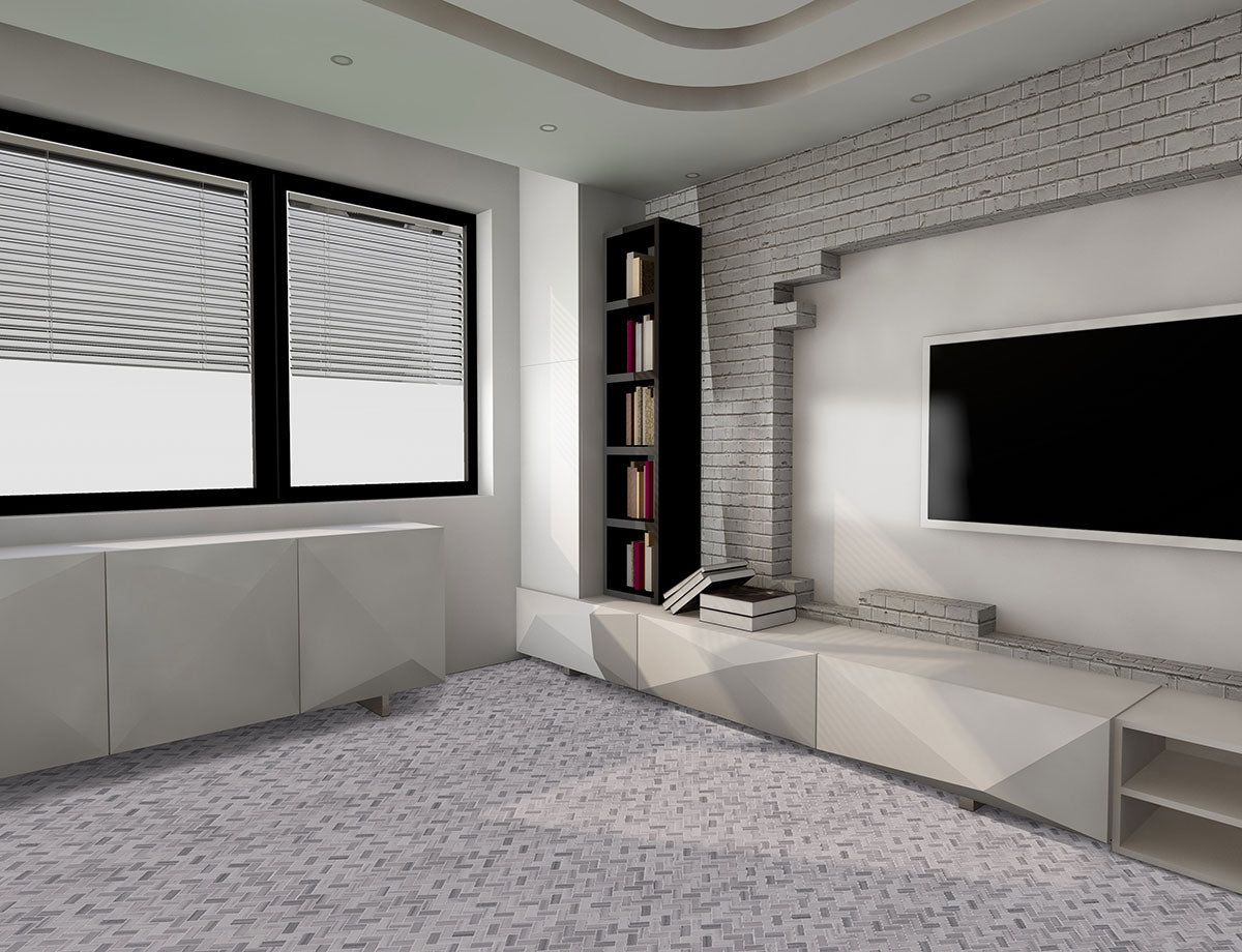 MSI Bergamo Herringbone Polished Marble mosaic (SMOT-BERGAMO-HB10MM) – MSI room scene