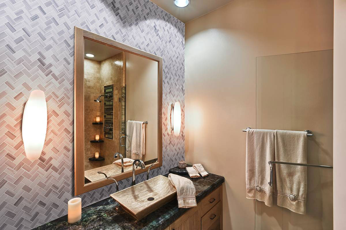 MSI Bergamo Herringbone Polished Marble mosaic (SMOT-BERGAMO-HB10MM) – MSI room scene