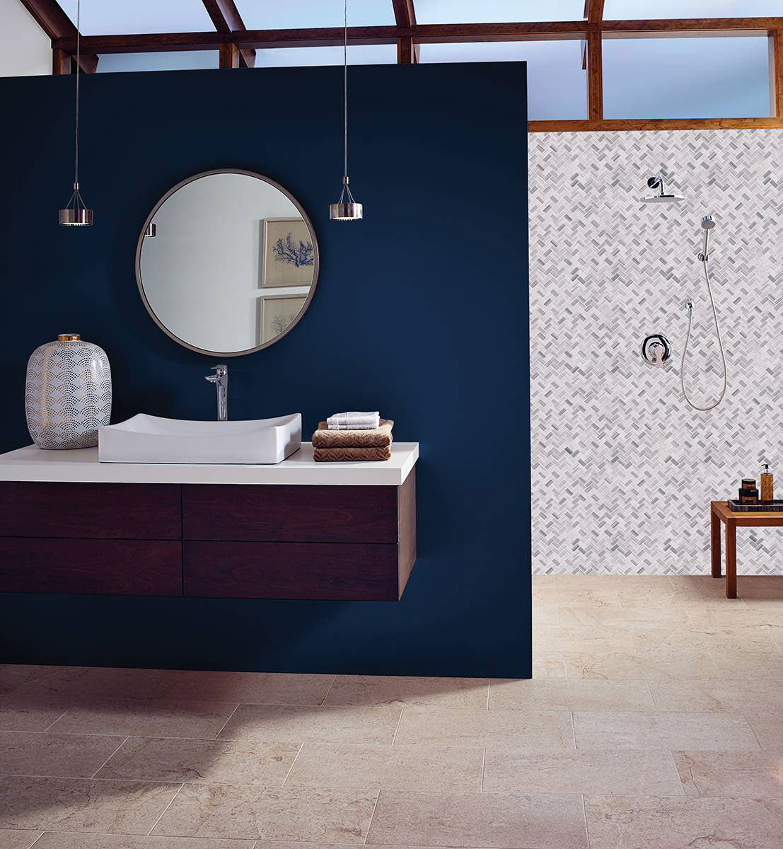 MSI Bergamo Herringbone Polished Marble mosaic (SMOT-BERGAMO-HB10MM) – MSI room scene