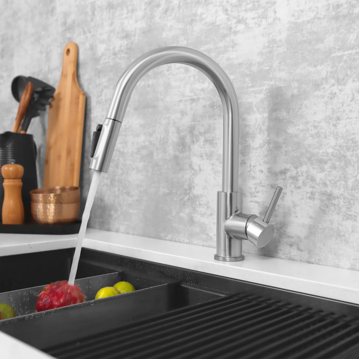 Stylish Modena Single Handle Pull Down Kitchen Faucet with Reverse Osmosis Polish Chrome K-131CR