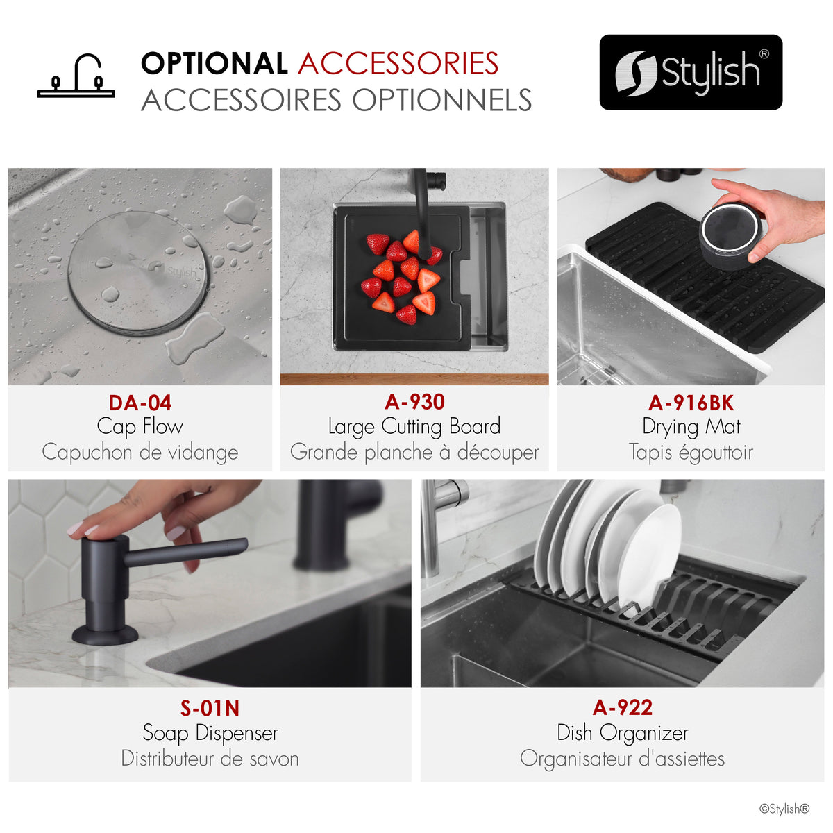 Stylish Versa 28" Workstation 60/40 Double Bowl Undermount 16 Gauge Stainless Steel Kitchen Sink with Black Accessories Included S-628WK