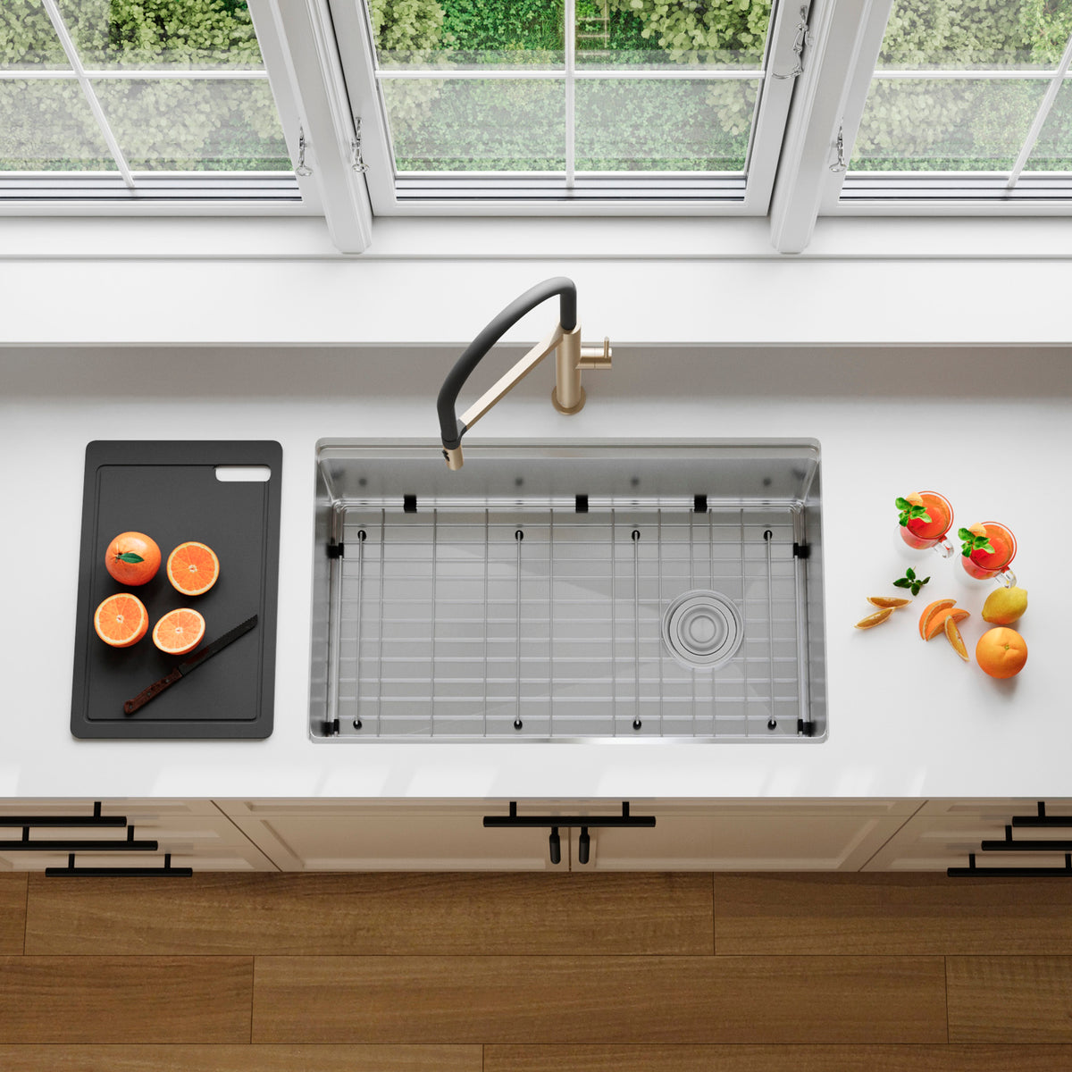 Stylish Versa 30" Workstation Single Bowl Undermount 16 Gauge Stainless Steel Kitchen Sink with Black Accessories Included S-611WK