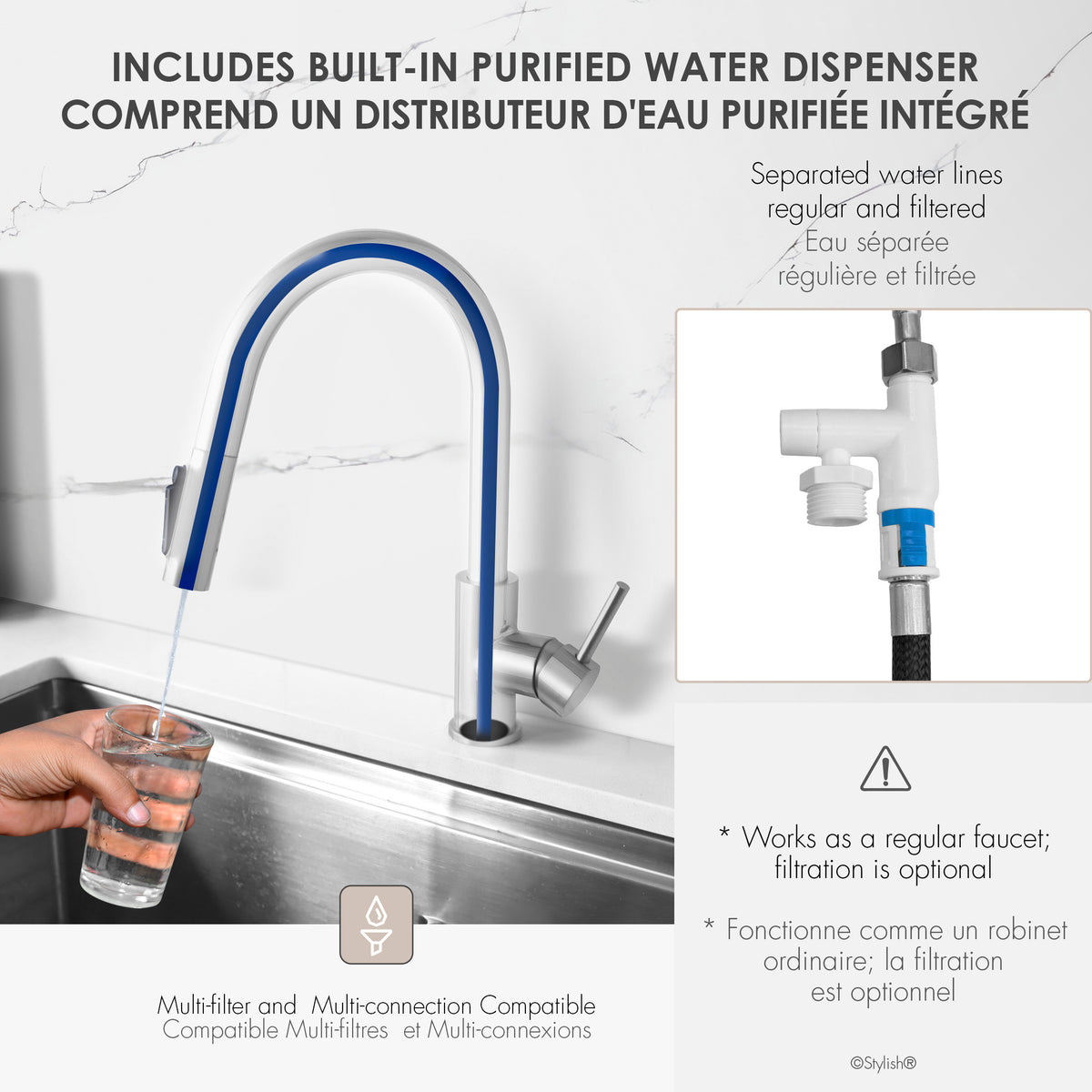 Stylish Modena Single Handle Pull Down Kitchen Faucet with Reverse Osmosis Polish Chrome K-131CR