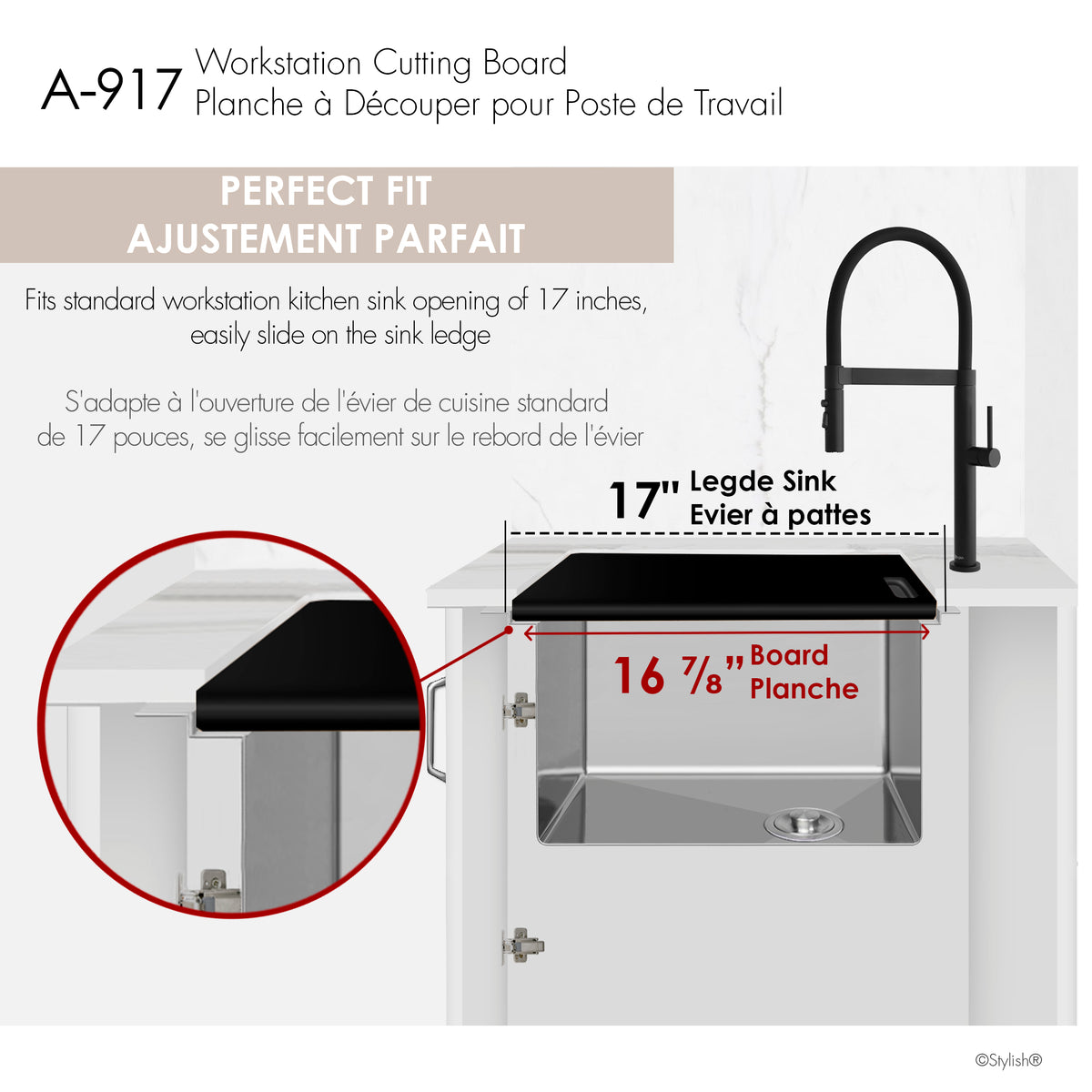 Stylish Workstation Sink Black Cutting Board A-917