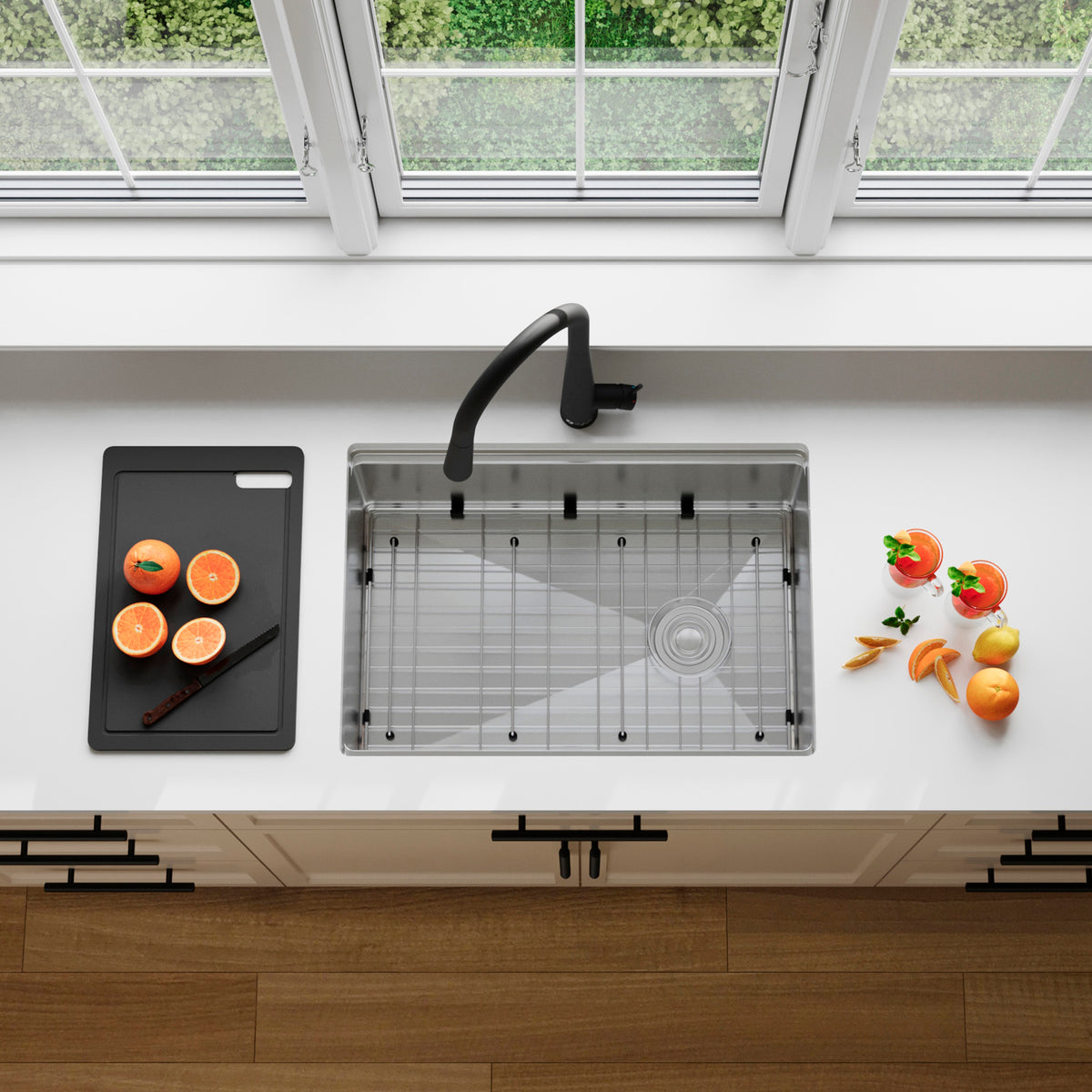 Stylish Versa 27" Workstation Single Bowl Undermount 16 Gauge Stainless Steel Kitchen Sink with Black Accessories Included S-627WK