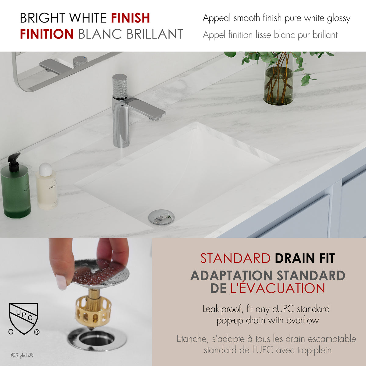 Stylish Trendy 18" White Porcelain Undermount Bathroom Sink Unboxed P-201U