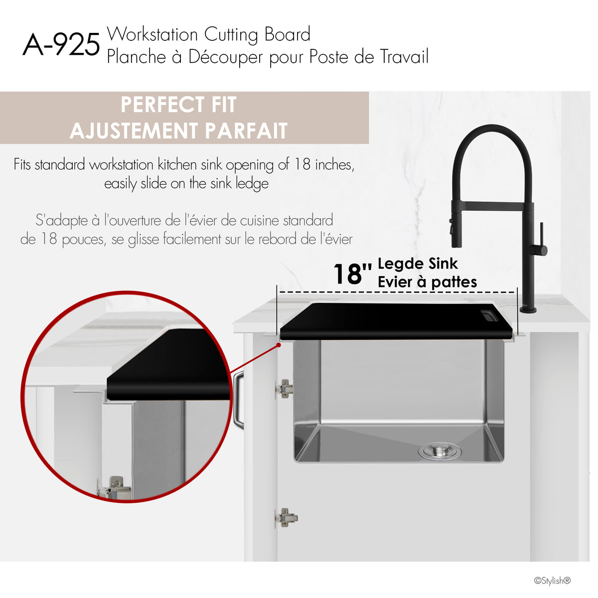 Stylish Wood Fiber Workstation Sink Black Cutting Board A-925