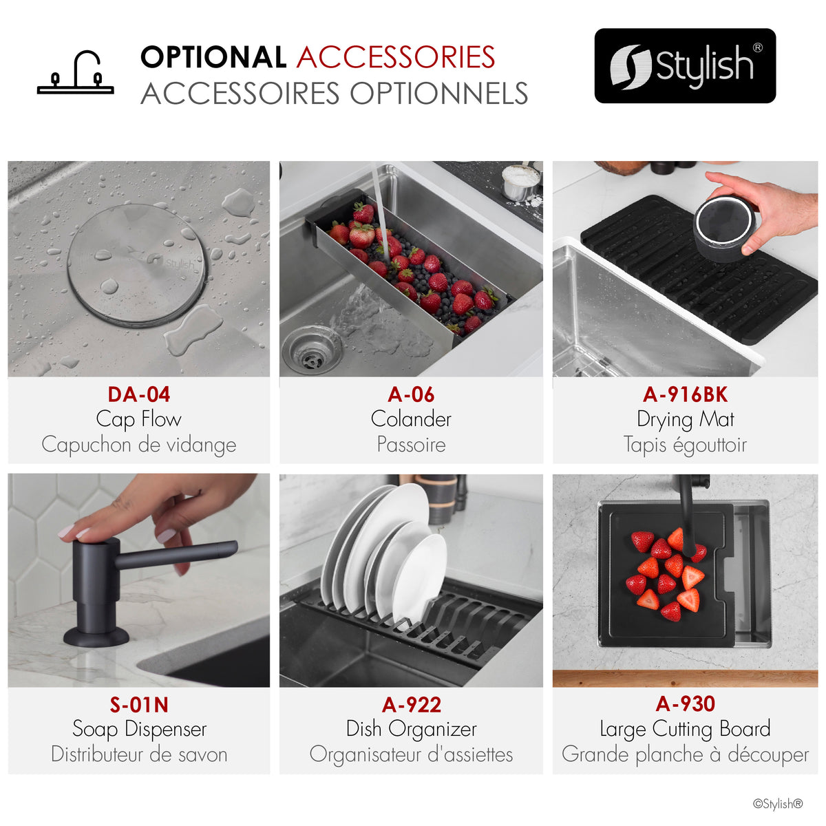 Stylish Versa 25" Workstation 60/40 Double Bowl Undermount 16 Gauge Stainless Steel Kitchen Sink with Black Accessories Included S-625WK