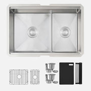 Stylish Versa 25" Workstation 60/40 Double Bowl Undermount 16 Gauge Stainless Steel Kitchen Sink with Black Accessories Included S-625WK