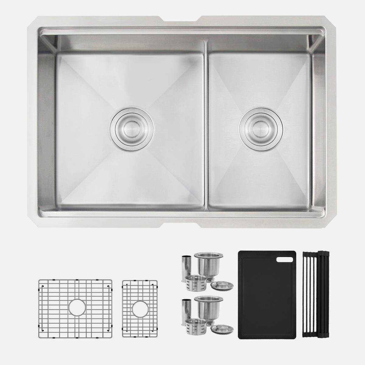 Stylish Versa 25" Workstation 60/40 Double Bowl Undermount 16 Gauge Stainless Steel Kitchen Sink with Black Accessories Included S-625WK