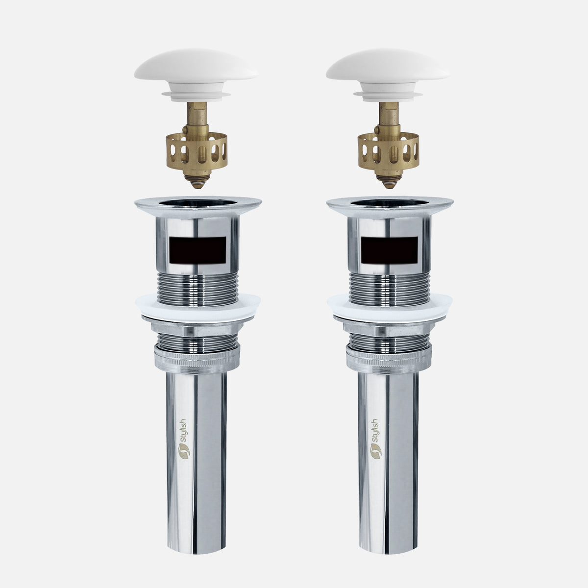 Stylish Undermount Sink Pop-Up Drain with White Ceramic Cap with Overflow Set of 2 D-701H-2