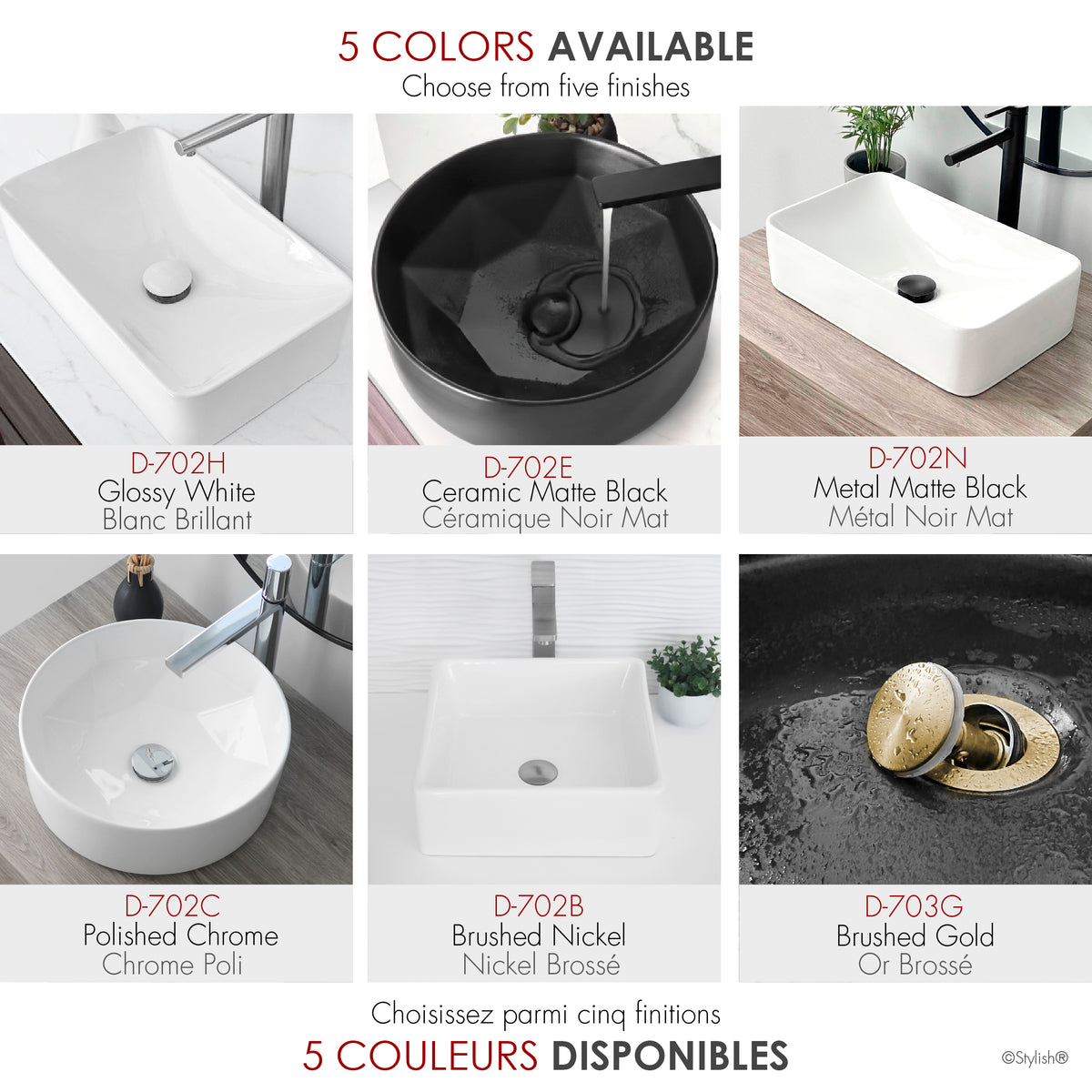 Stylish Vessel Sink Pop-Up Drain with Black Ceramic Cap Without Overflow D-702E