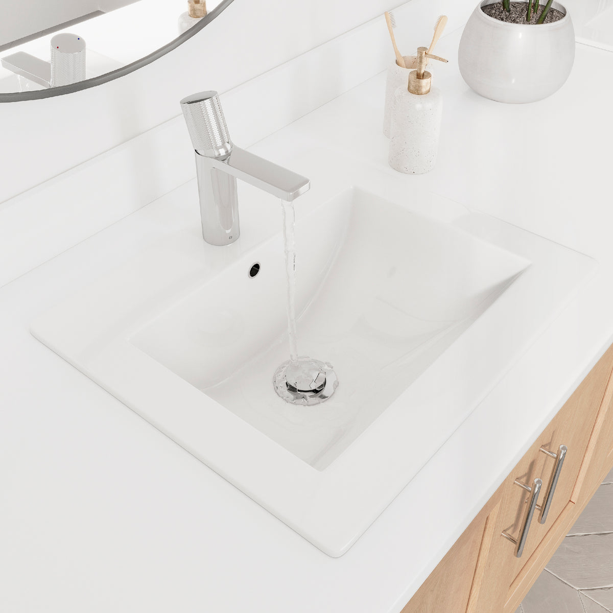 Stylish Elegant 21 1/4" Topmount White Glossy Basin Bathroom Sink P-211H