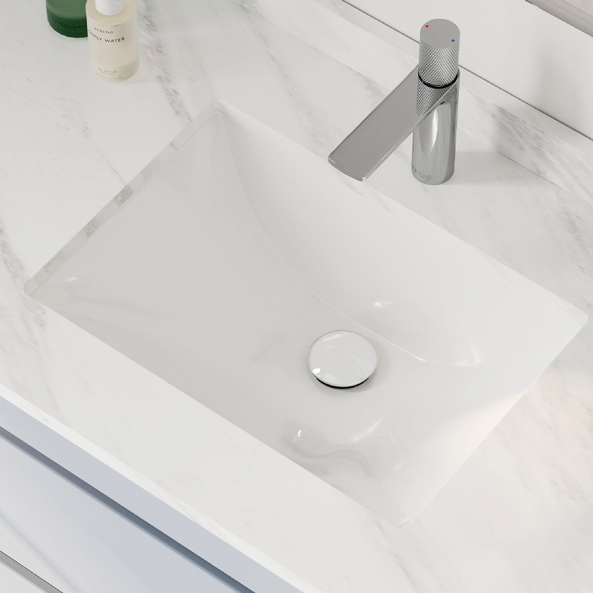 Stylish Trendy 18" White Porcelain Undermount Basin Bathroom Sink with Ceramic Pop Up Drain Included P-201D