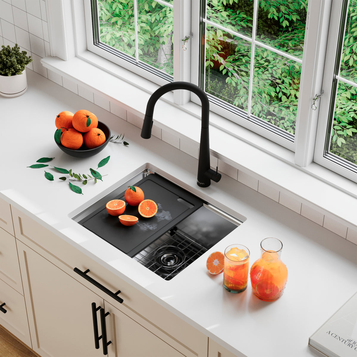 Stylish Versa 22" Workstation Single Bowl Undermount 16 Gauge Stainless Steel Kitchen Sink with Black Cutting Board Included S-622WK