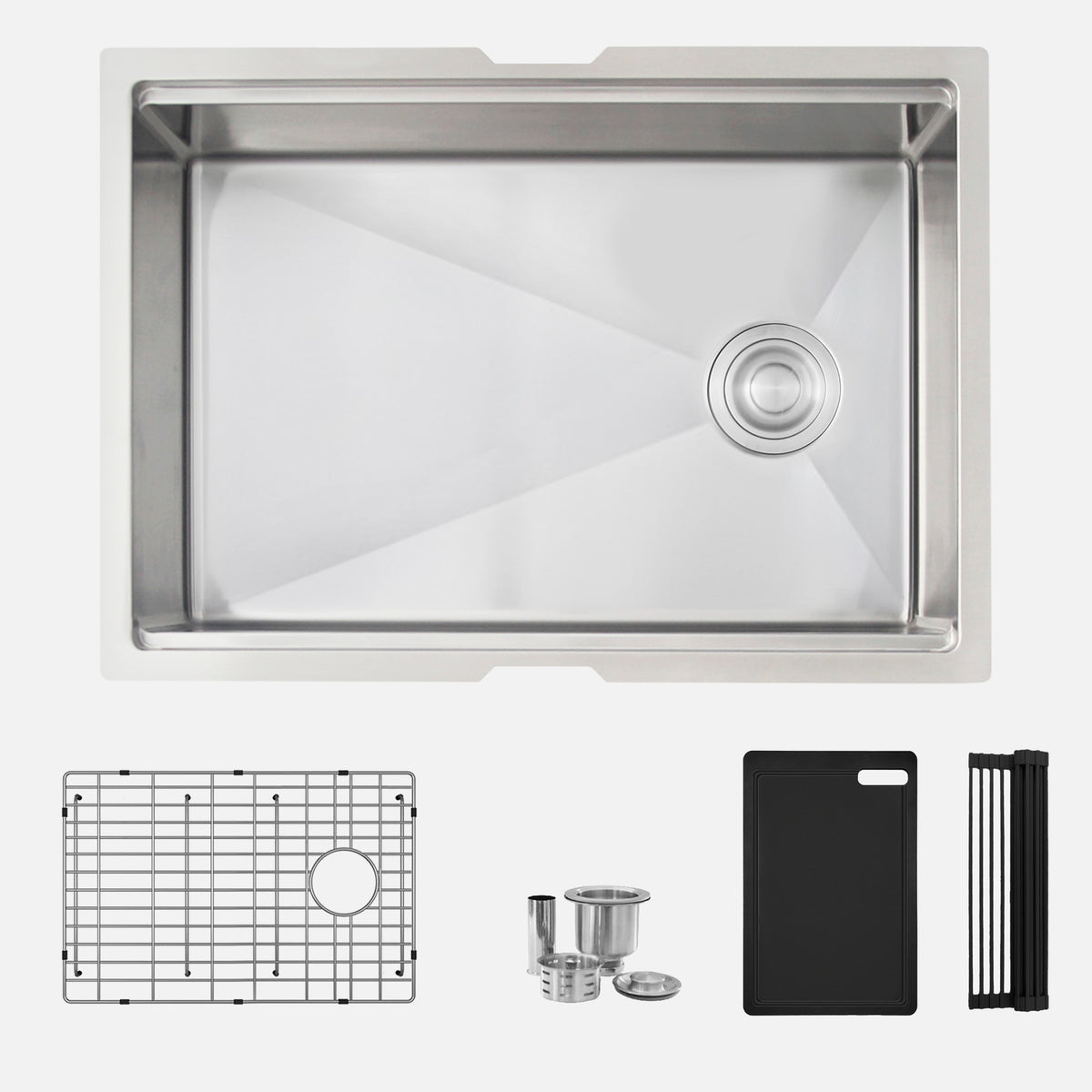 Stylish Versa 27" Workstation Single Bowl Undermount 16 Gauge Stainless Steel Kitchen Sink with Black Accessories Included S-627WK