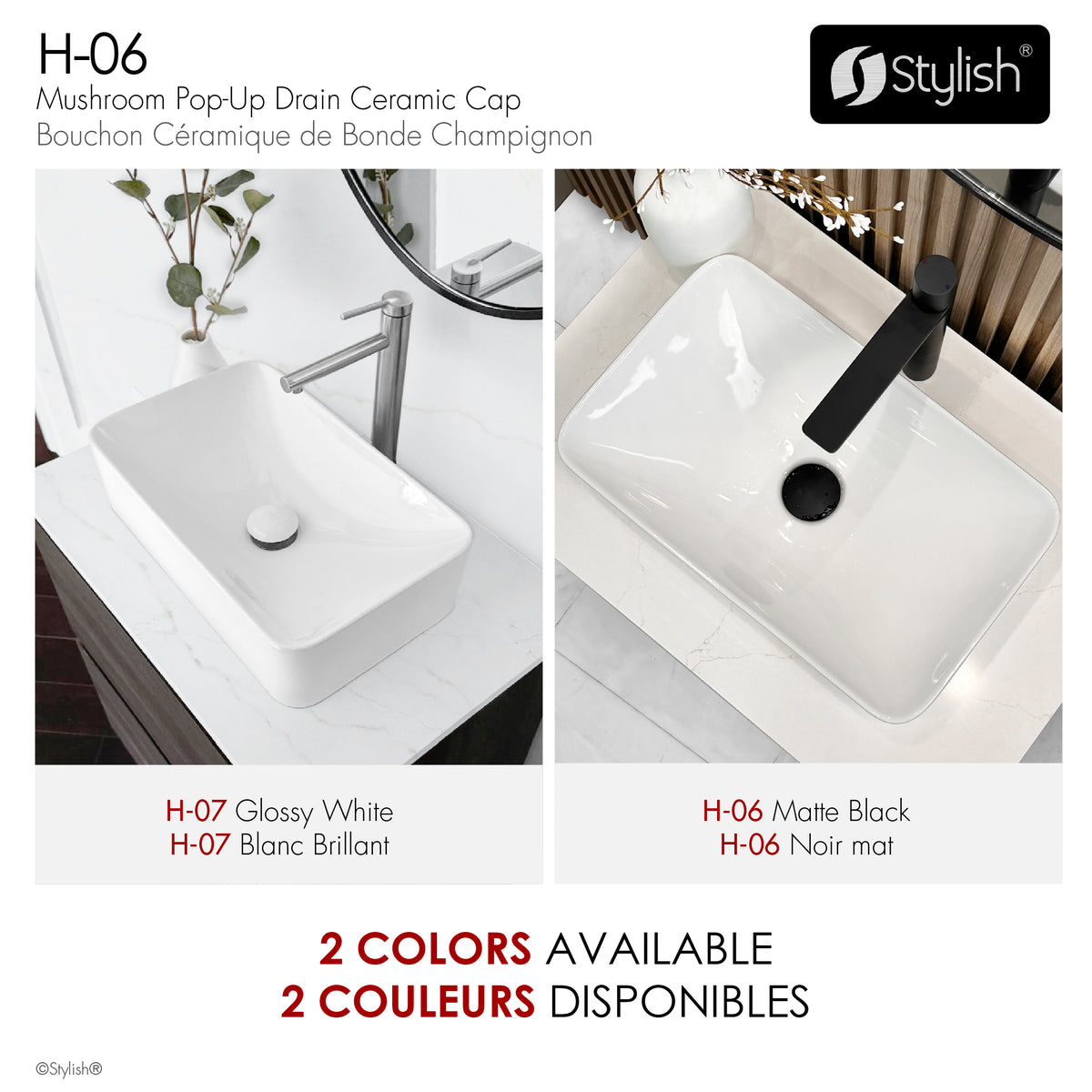Stylish Pop-Up Drain Matte Black Ceramic Cap H-06