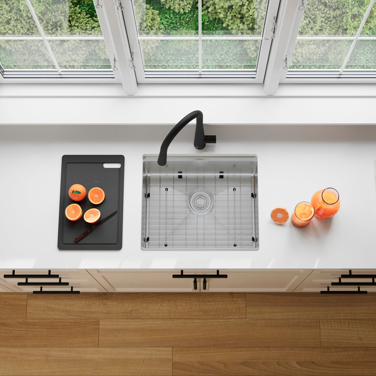 Stylish Versa 22" Workstation Single Bowl Undermount 16 Gauge Stainless Steel Kitchen Sink with Black Cutting Board Included S-622WK