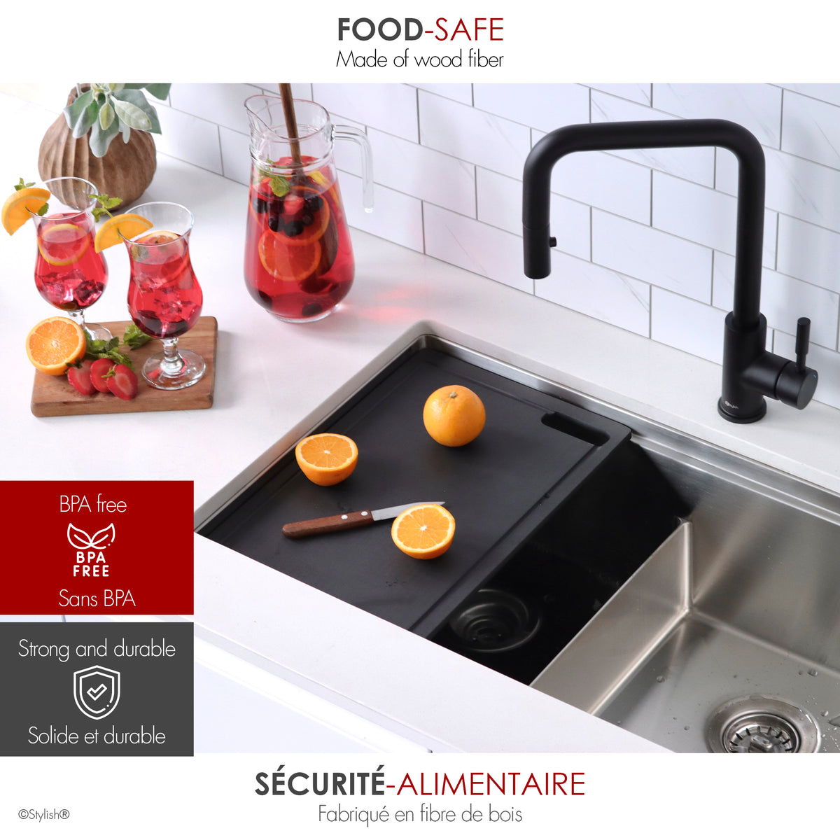 Stylish Workstation Sink Black Cutting Board A-917