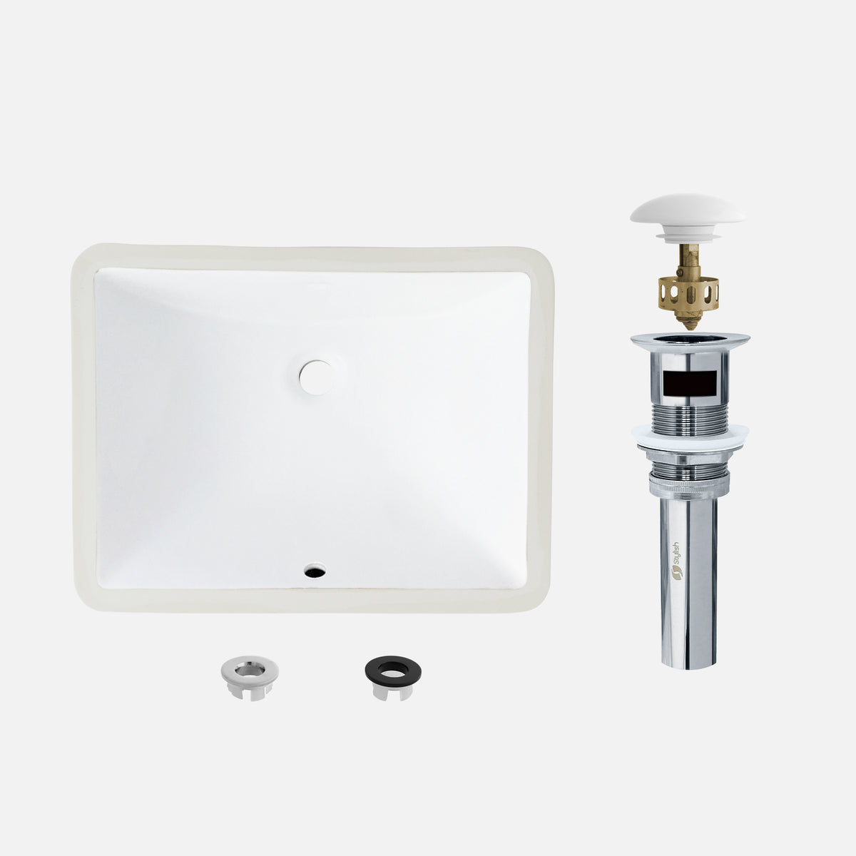 Stylish Chic 20" White Porcelain Undermount Basin Bathroom Sink with Ceramic Pop Up Drain Included P-200D