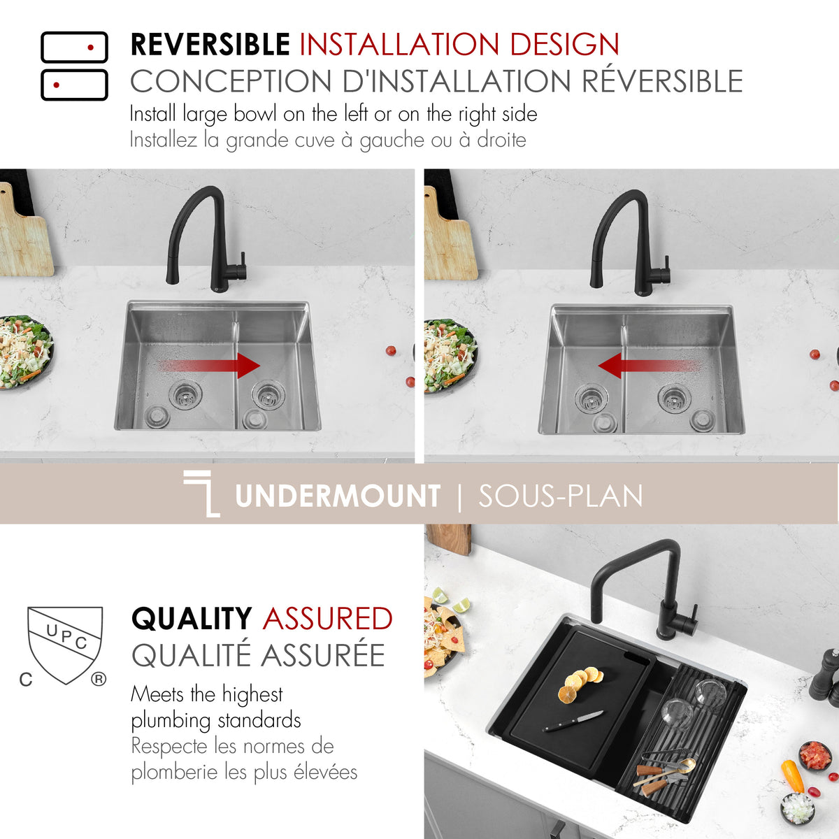 Stylish Versa 25" Workstation 60/40 Double Bowl Undermount 16 Gauge Stainless Steel Kitchen Sink with Black Accessories Included S-625WK