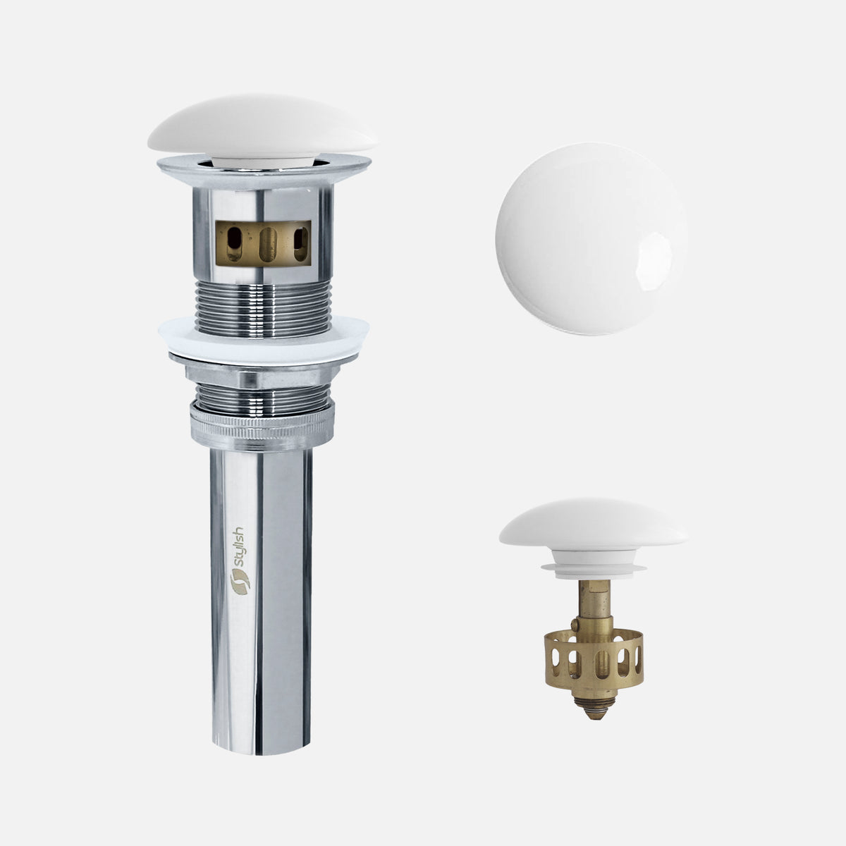 Stylish Undermount Sink Pop-Up Drain with White Ceramic Cap with Overflow D-701H
