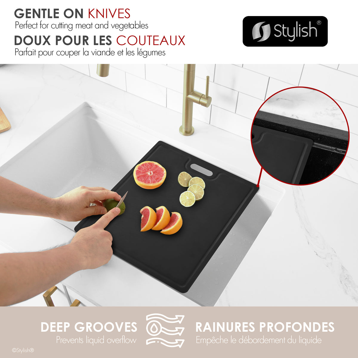 Stylish Wood Fiber Workstation Sink Black Cutting Board A-925
