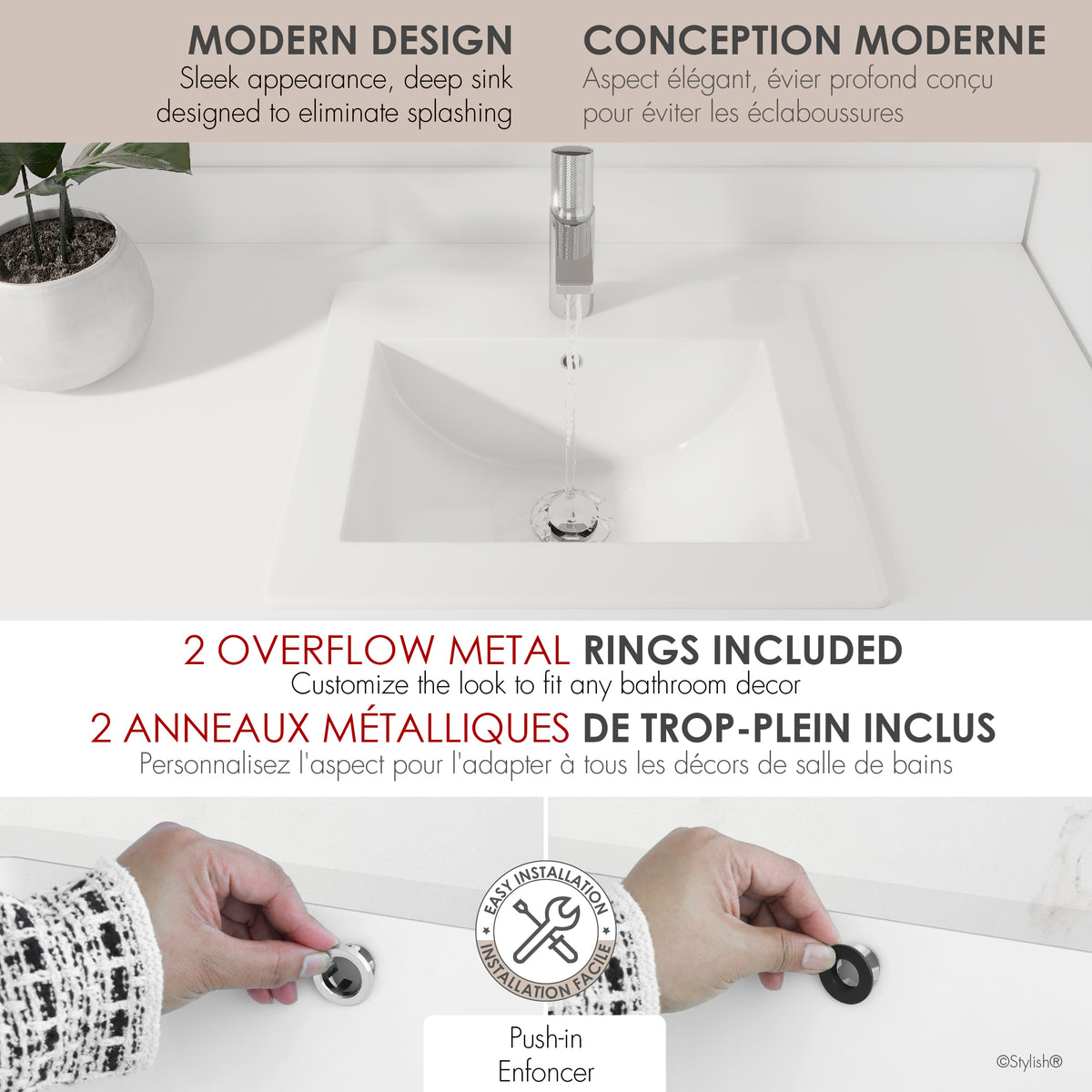 Stylish Elegant 21 1/4" Topmount White Glossy Basin Bathroom Sink P-211H