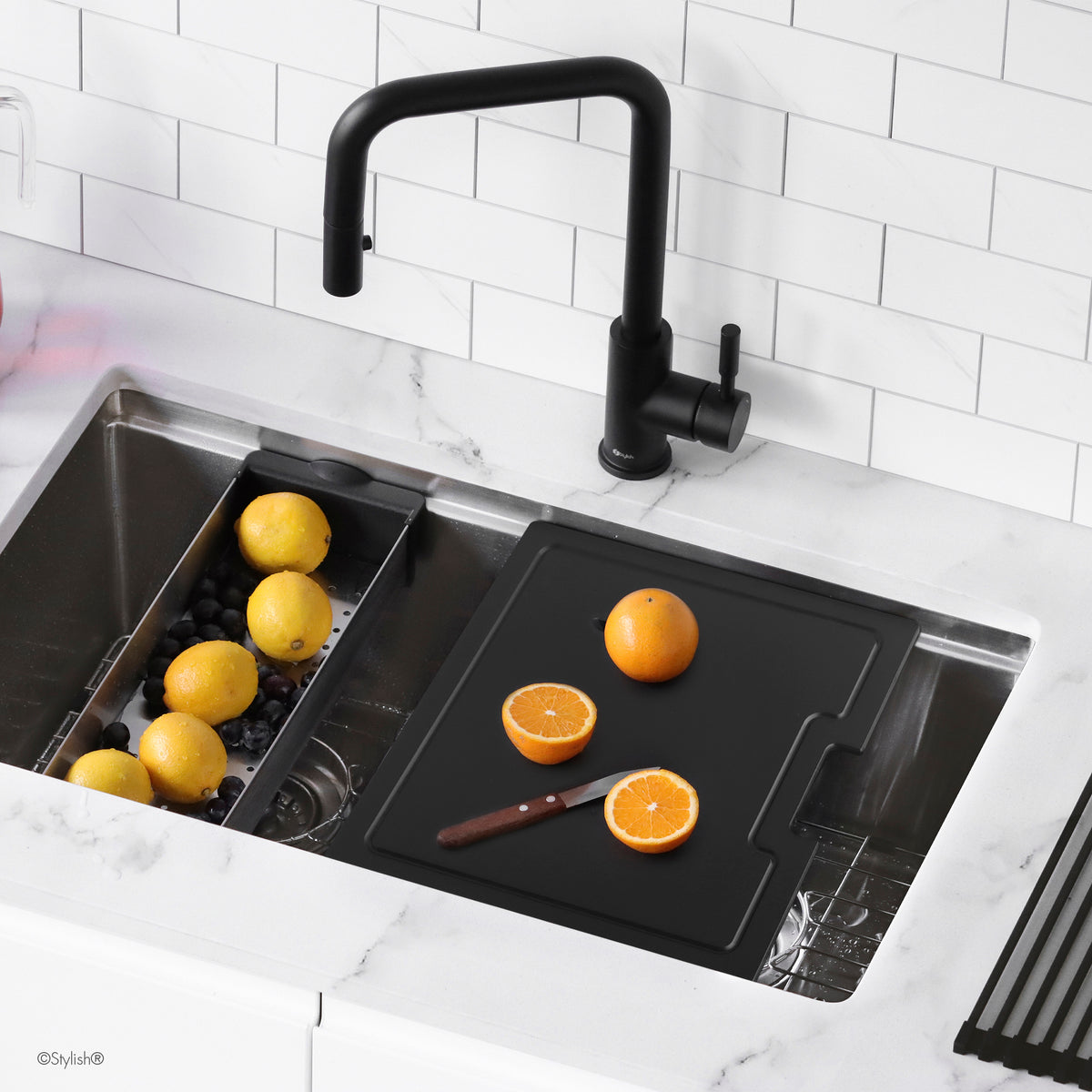Stylish Wood Fiber Workstation Sink Black Cutting Board A-930