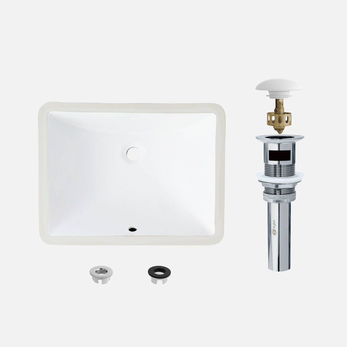 Stylish Trendy 18" White Porcelain Undermount Basin Bathroom Sink with Ceramic Pop Up Drain Included P-201D