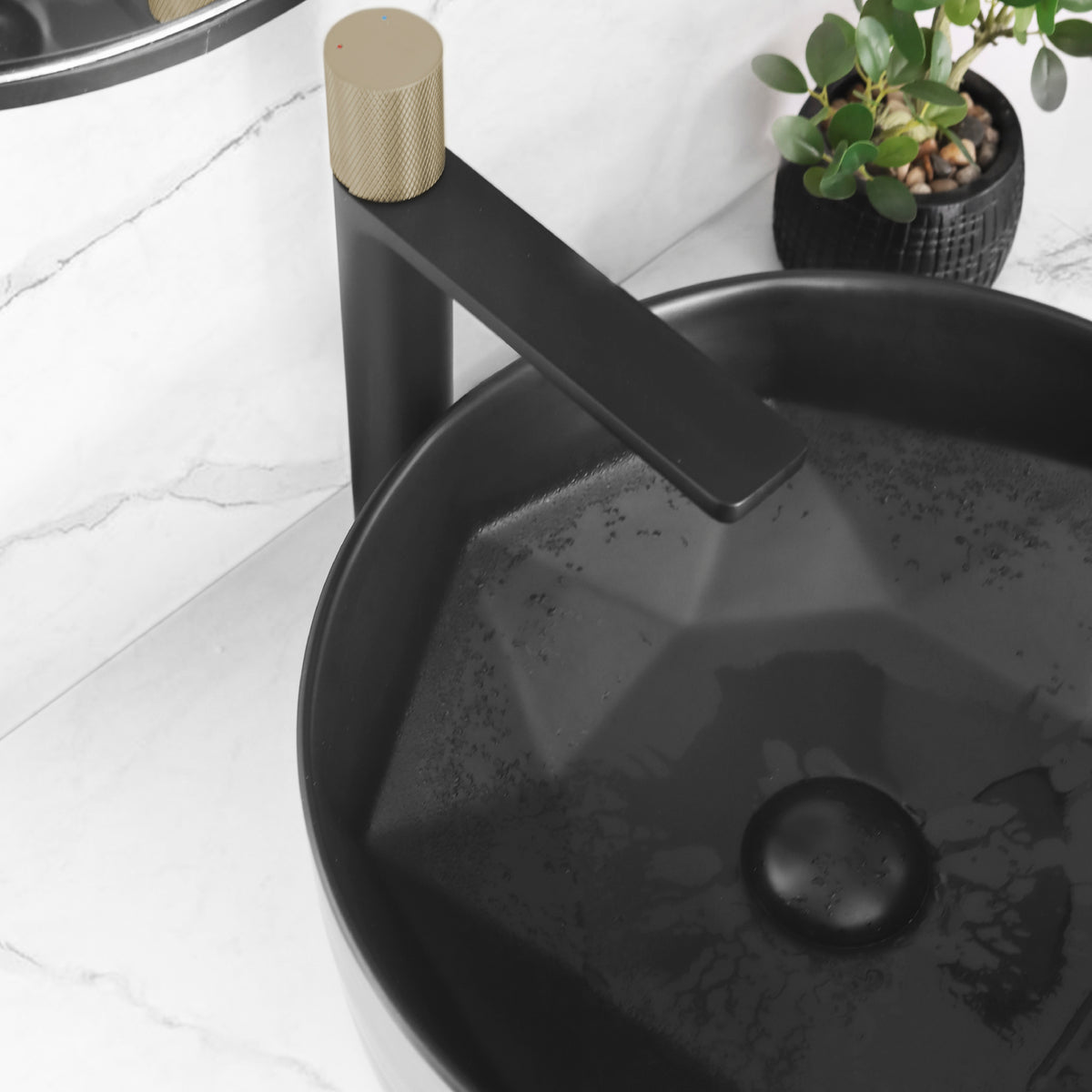 Stylish Vessel Sink Pop-Up Drain with Black Ceramic Cap Without Overflow D-702E