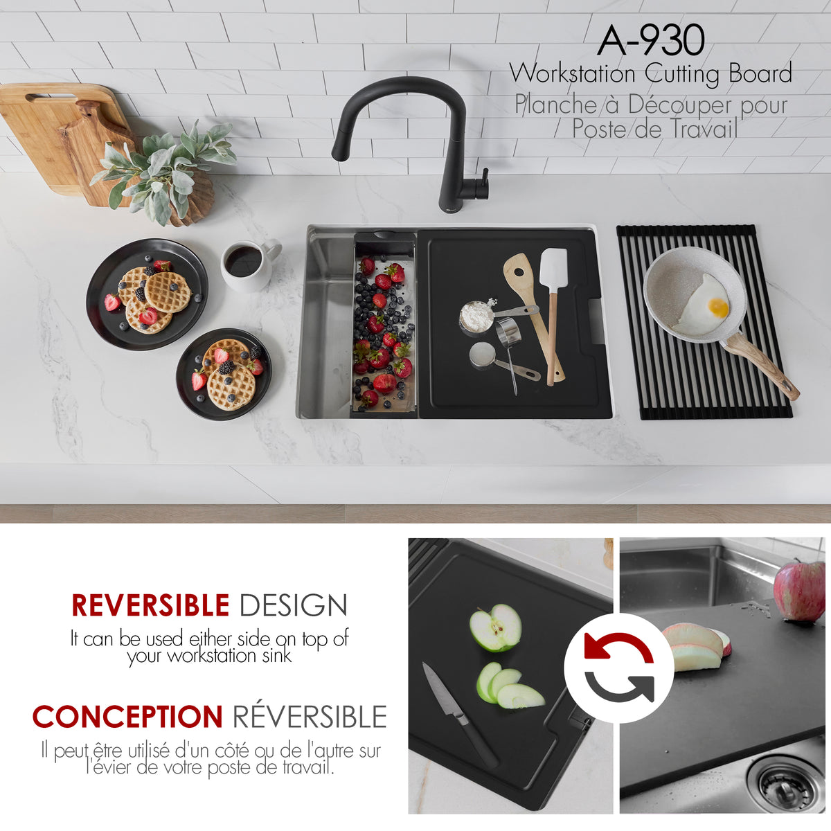 Stylish Wood Fiber Workstation Sink Black Cutting Board A-930