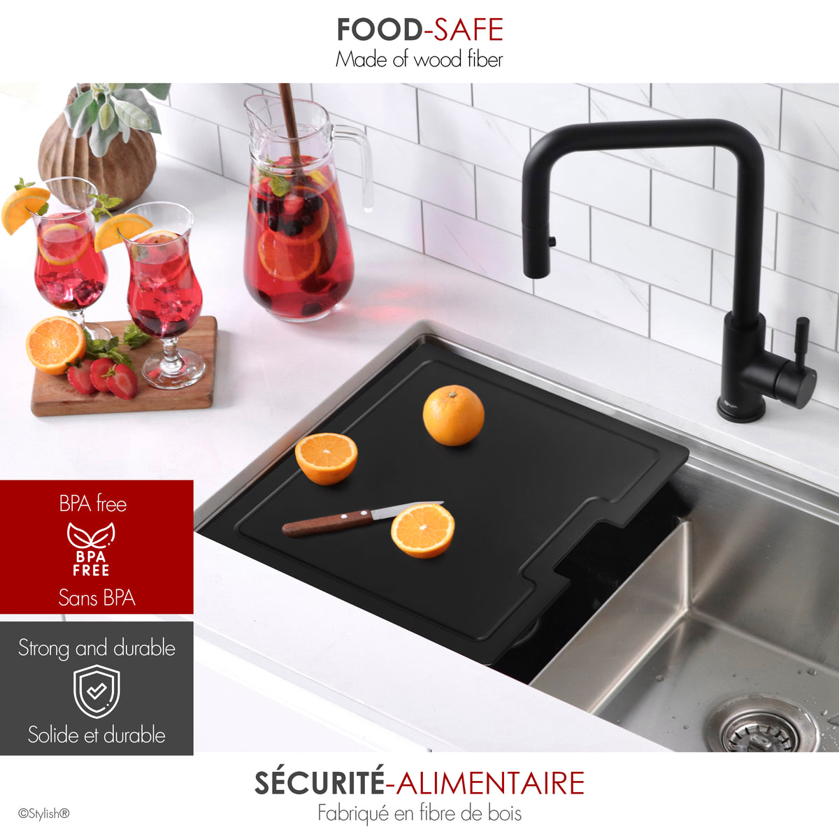 Stylish Wood Fiber Workstation Sink Black Cutting Board A-930