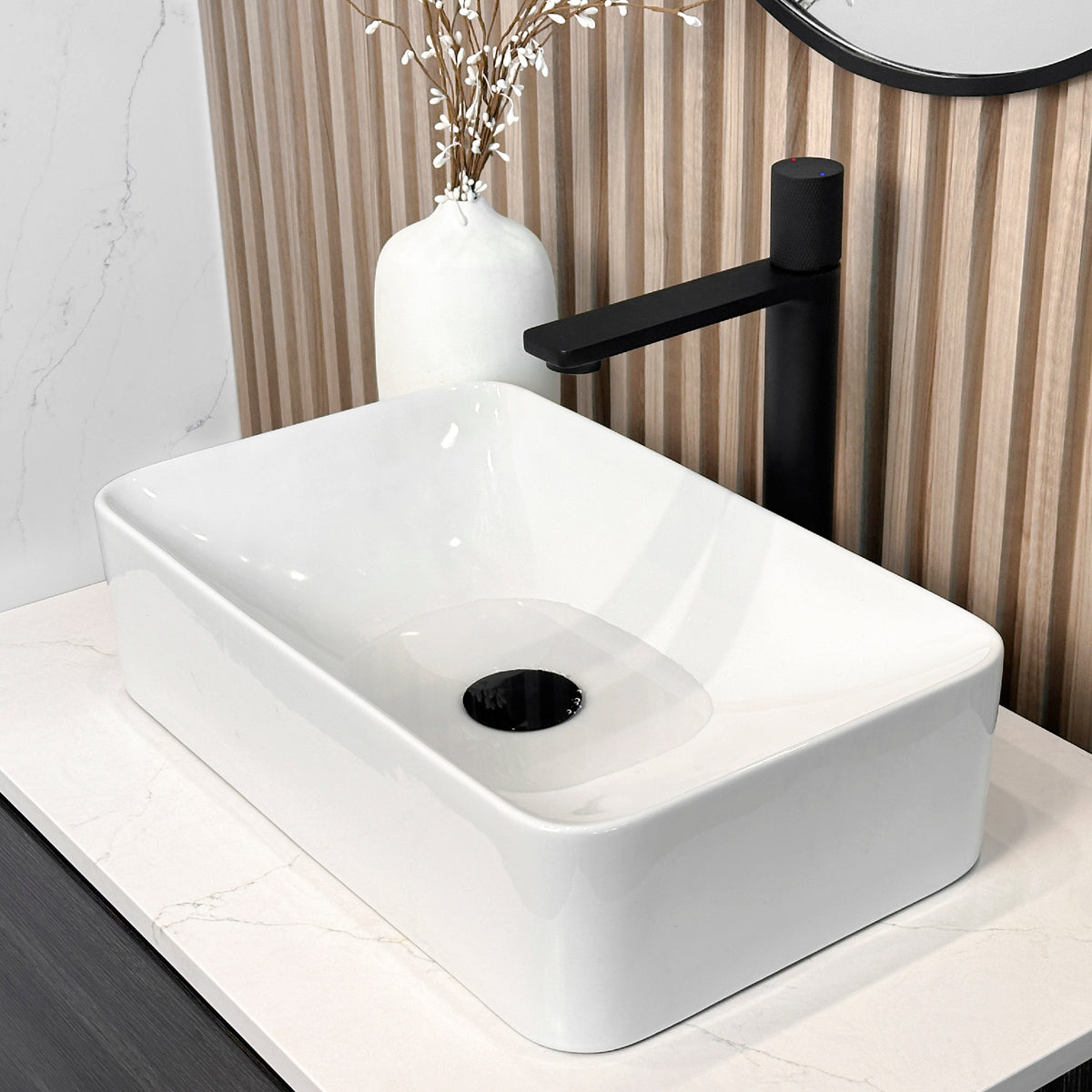 Stylish Vessel Sink Pop-Up Drain with Black Ceramic Cap Without Overflow D-702E