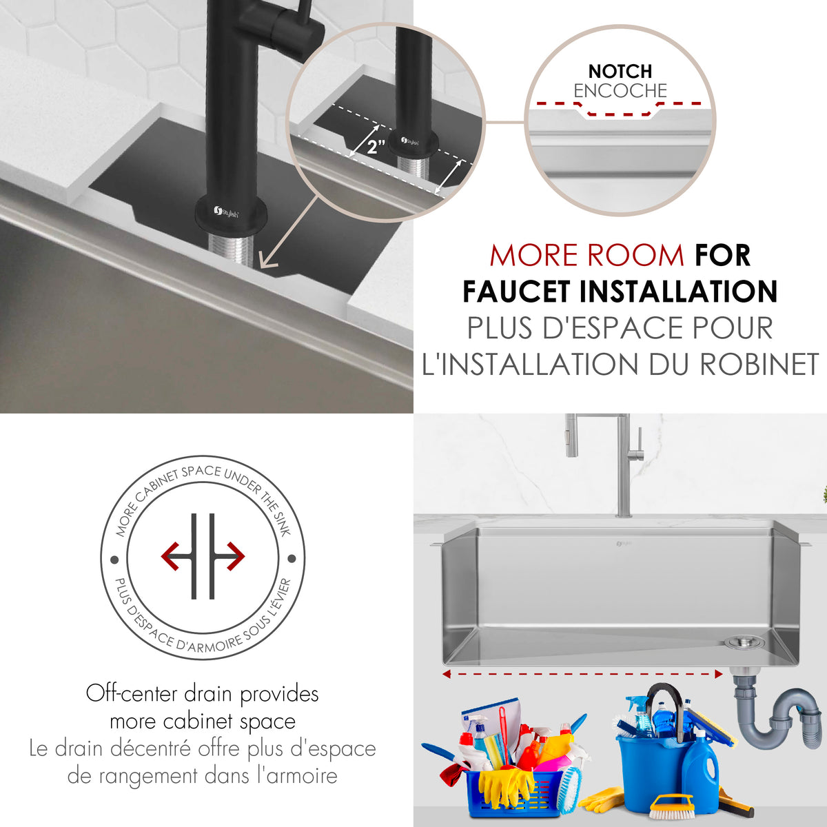 Stylish Versa 27" Workstation Single Bowl Undermount 16 Gauge Stainless Steel Kitchen Sink with Black Accessories Included S-627WK