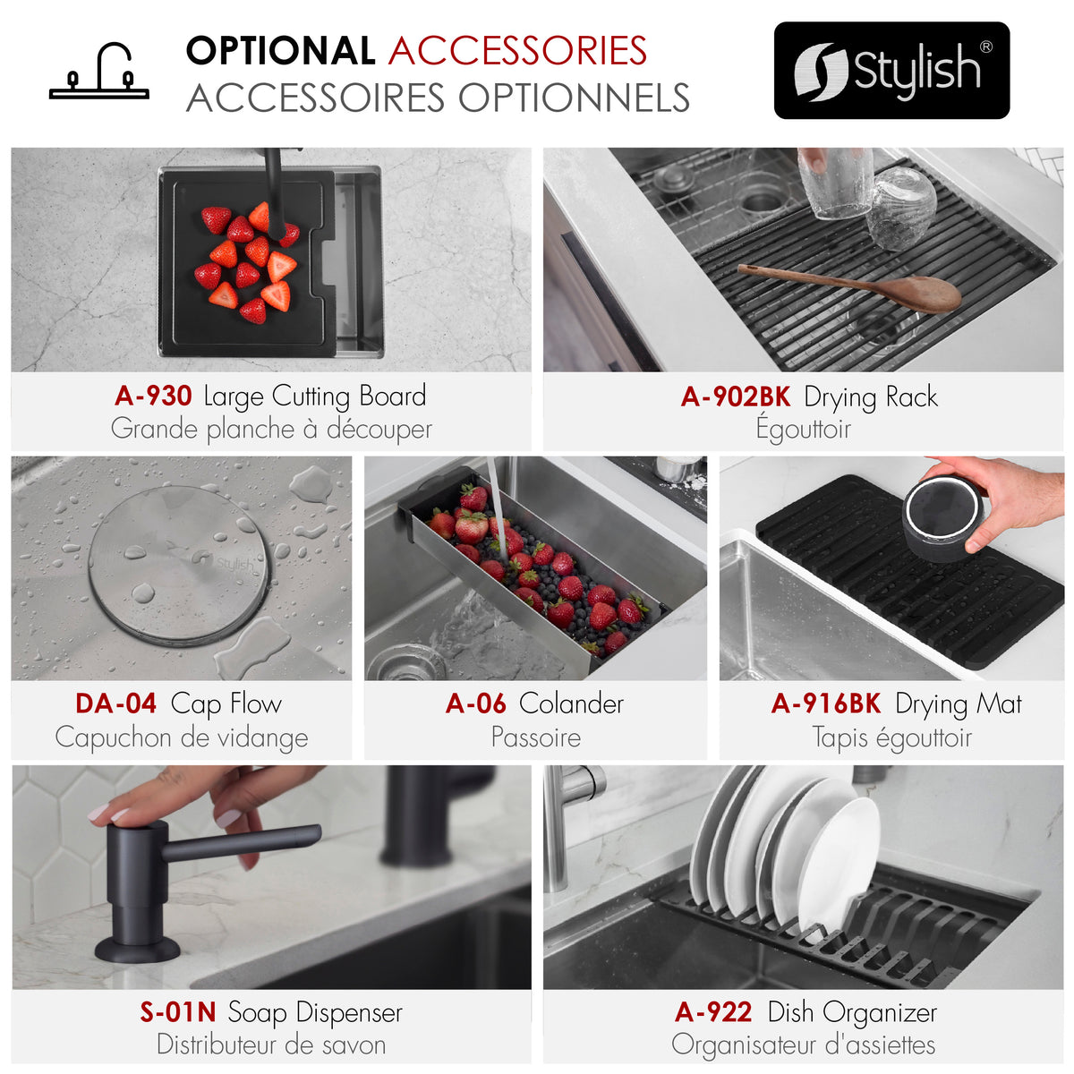 Stylish Versa 22" Workstation Single Bowl Undermount 16 Gauge Stainless Steel Kitchen Sink with Black Cutting Board Included S-622WK