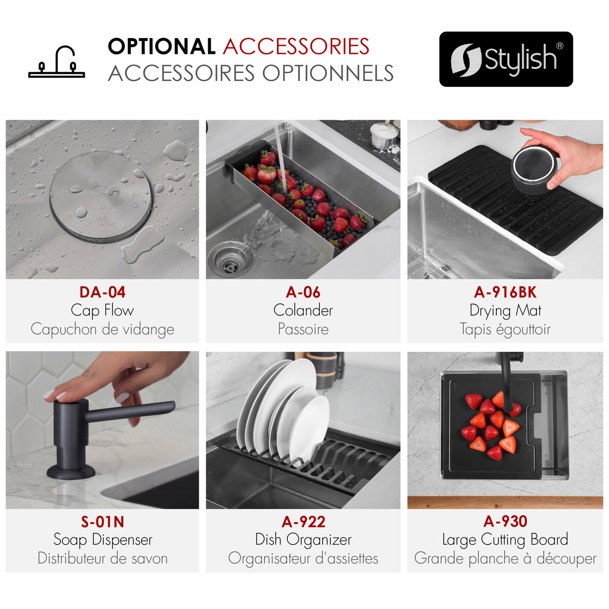 Stylish Versa 27" Workstation Single Bowl Undermount 16 Gauge Stainless Steel Kitchen Sink with Black Accessories Included S-627WK