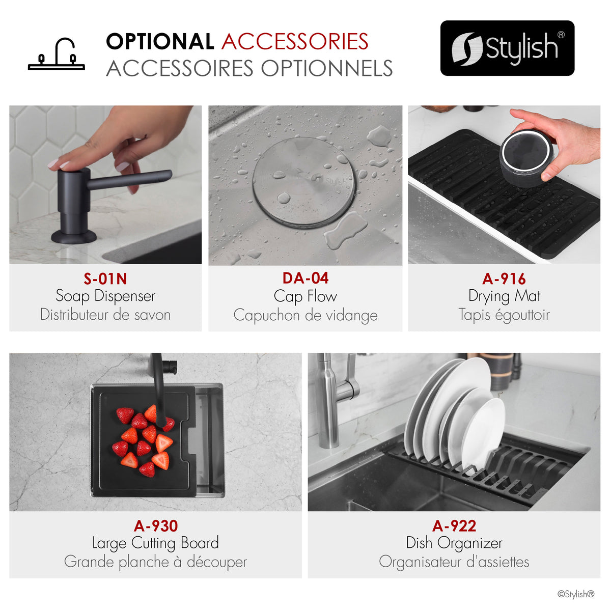 Stylish Versa 30" Workstation Single Bowl Undermount 16 Gauge Stainless Steel Kitchen Sink with Black Accessories Included S-611WK